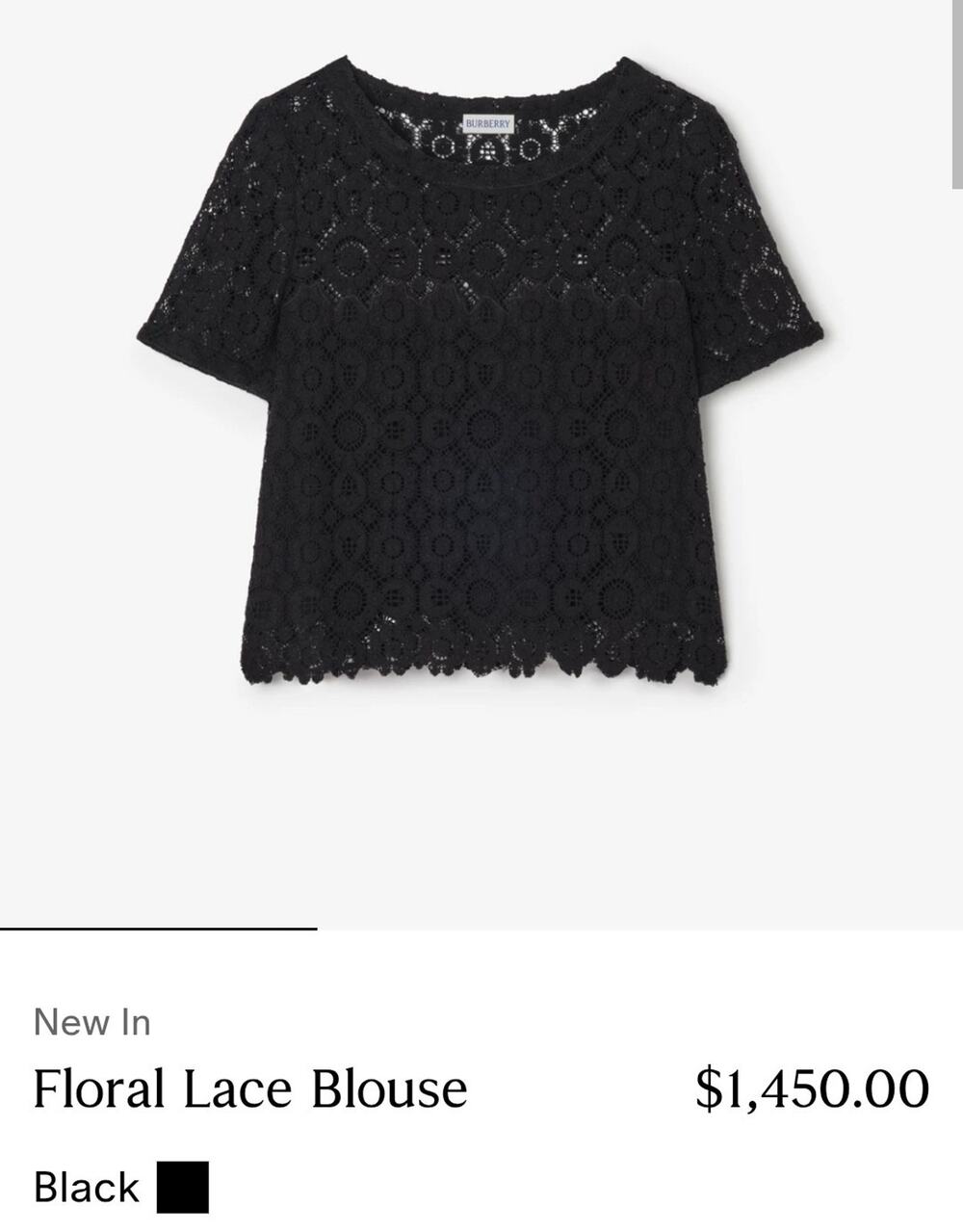 BURBERRY PRORSUM Black Floral Lace Top MSRP $1450 Current Season Made In Italy